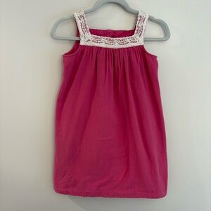 Hanna Andersson White Lace Detail Girls Pink Shift Sleeveless Boho Dress Size 12